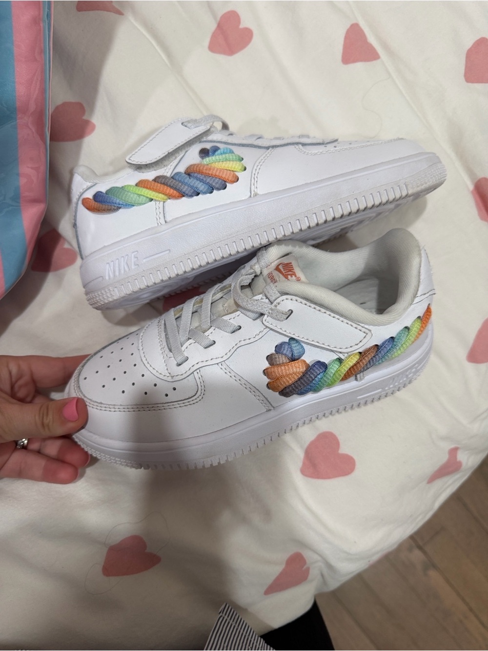 Nike White Low-Top Sneakers with Rainbow Braid Detail